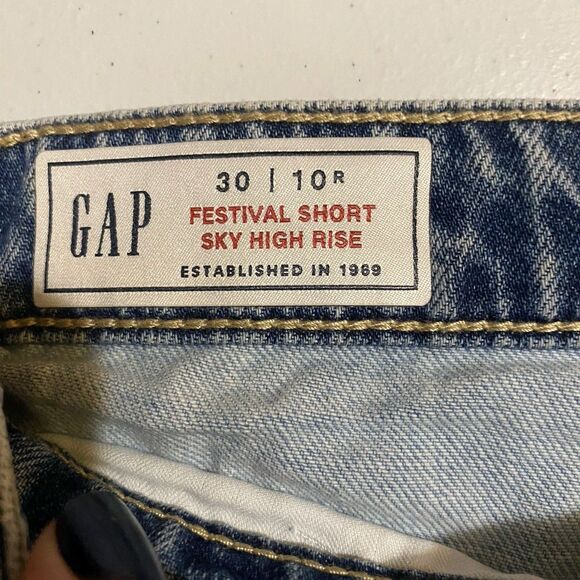 Gap Denim Jean Shorts Womens Size 30 10R Two Tone Festival Sky High Rise Raw Hem - Picture 2 of 10